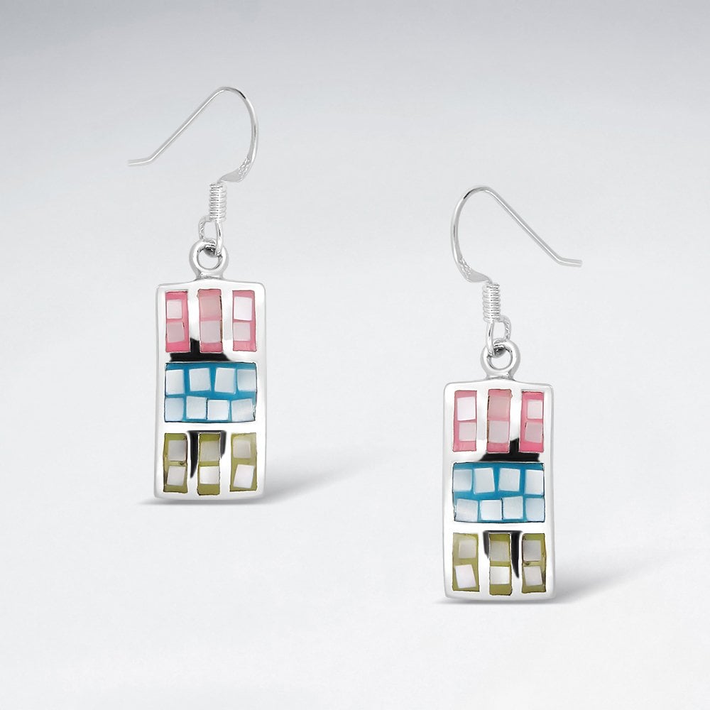 Bright Sterling Silver Shell Squared Earrings