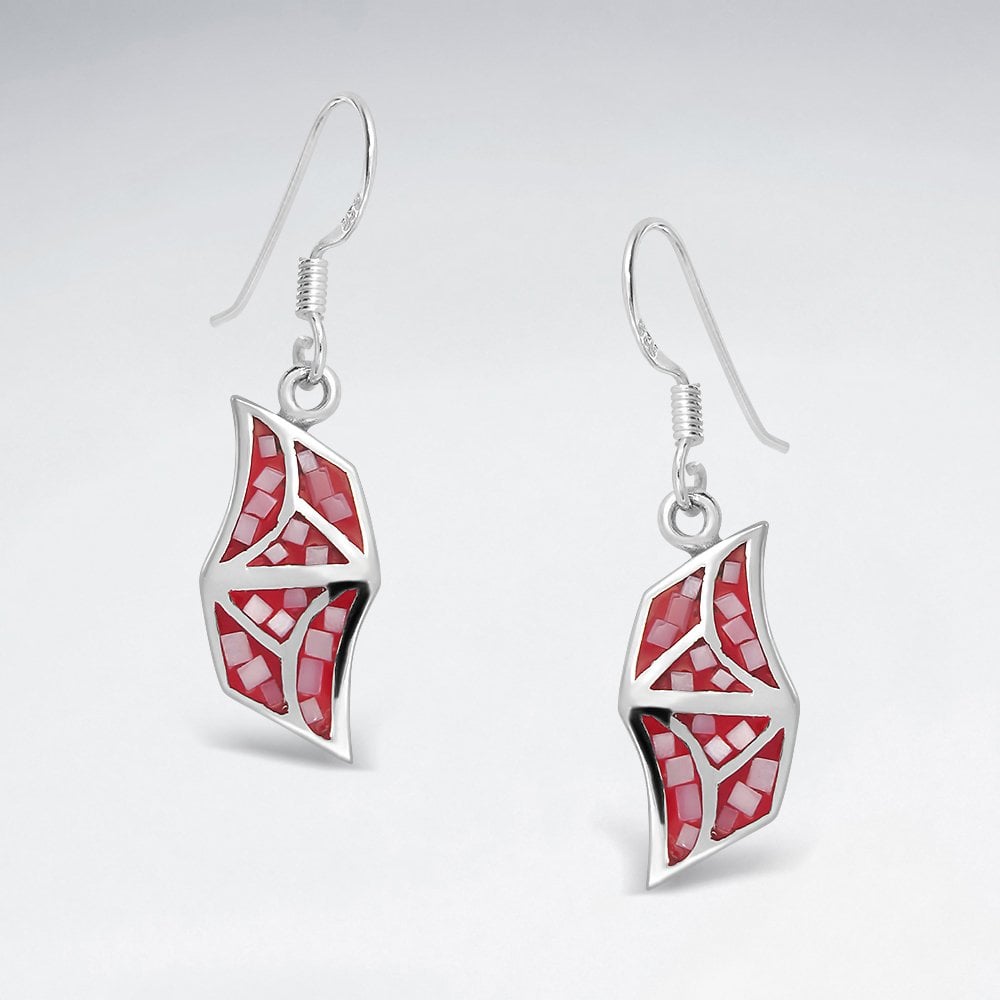 Shell and Silver Sweeping Lines Organic Shape Dangle Earrings