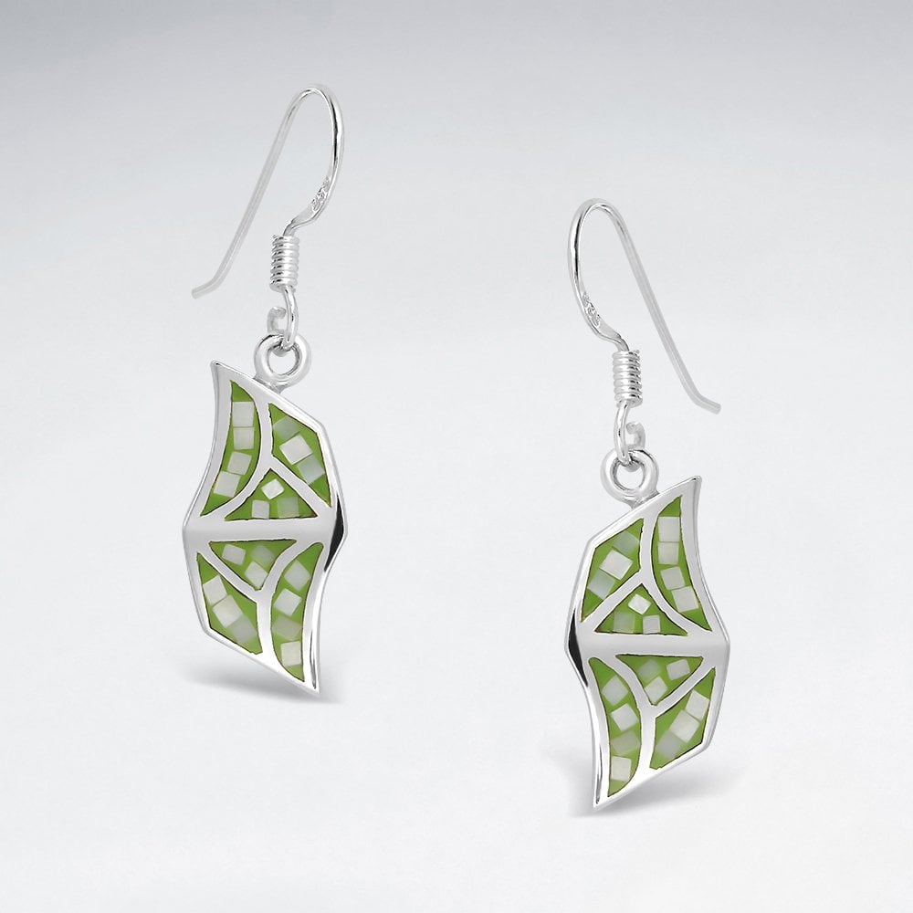 Shell and Silver Sweeping Lines Organic Shape Dangle Earrings