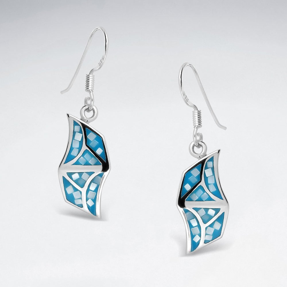 Shell and Silver Sweeping Lines Organic Shape Dangle Earrings