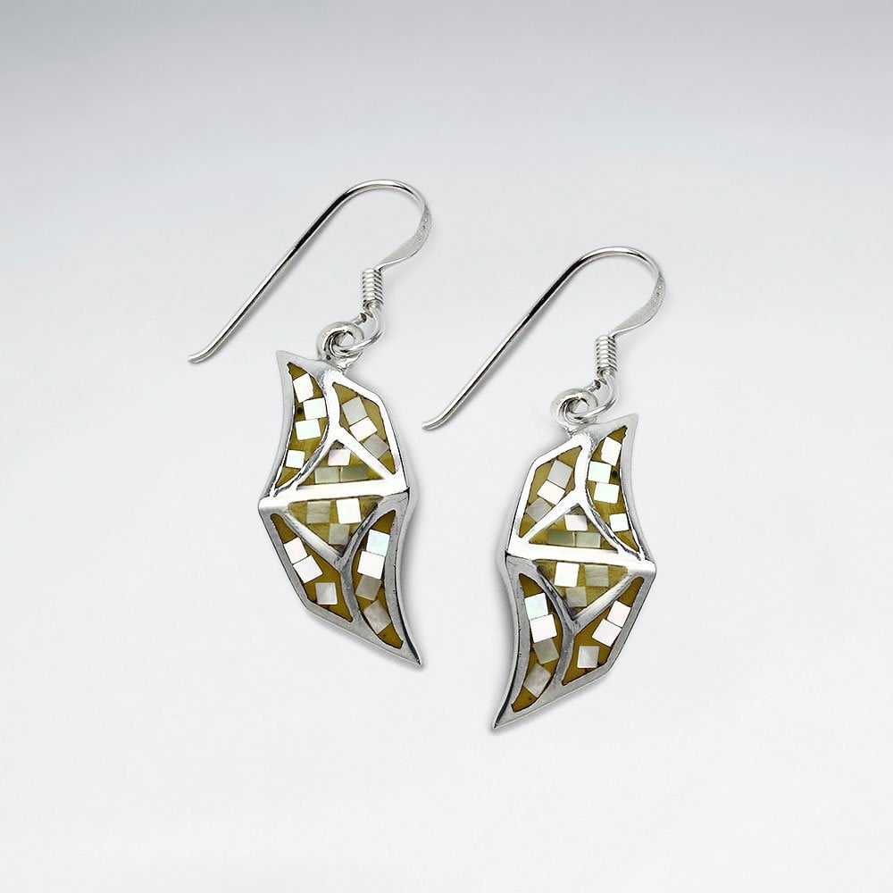 Shell and Silver Sweeping Lines Organic Shape Dangle Earrings