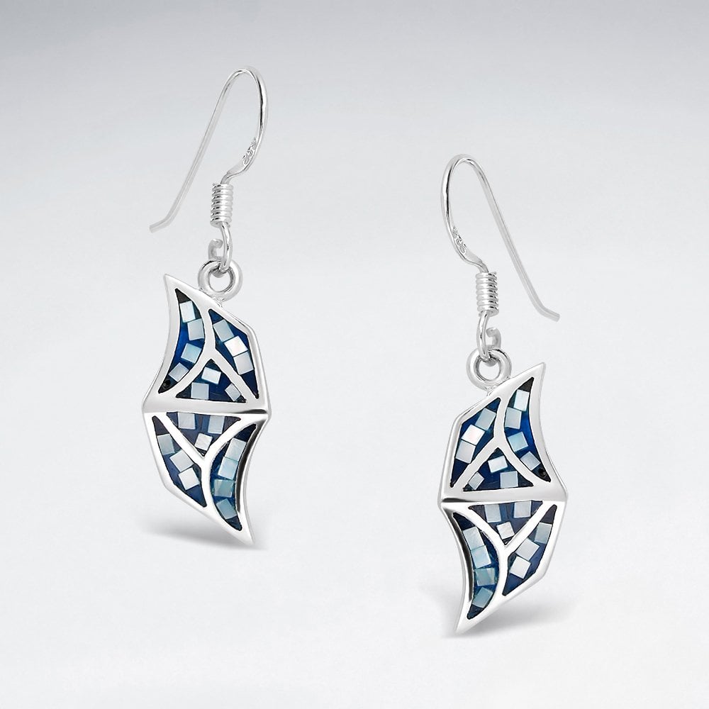 Shell and Silver Sweeping Lines Organic Shape Dangle Earrings