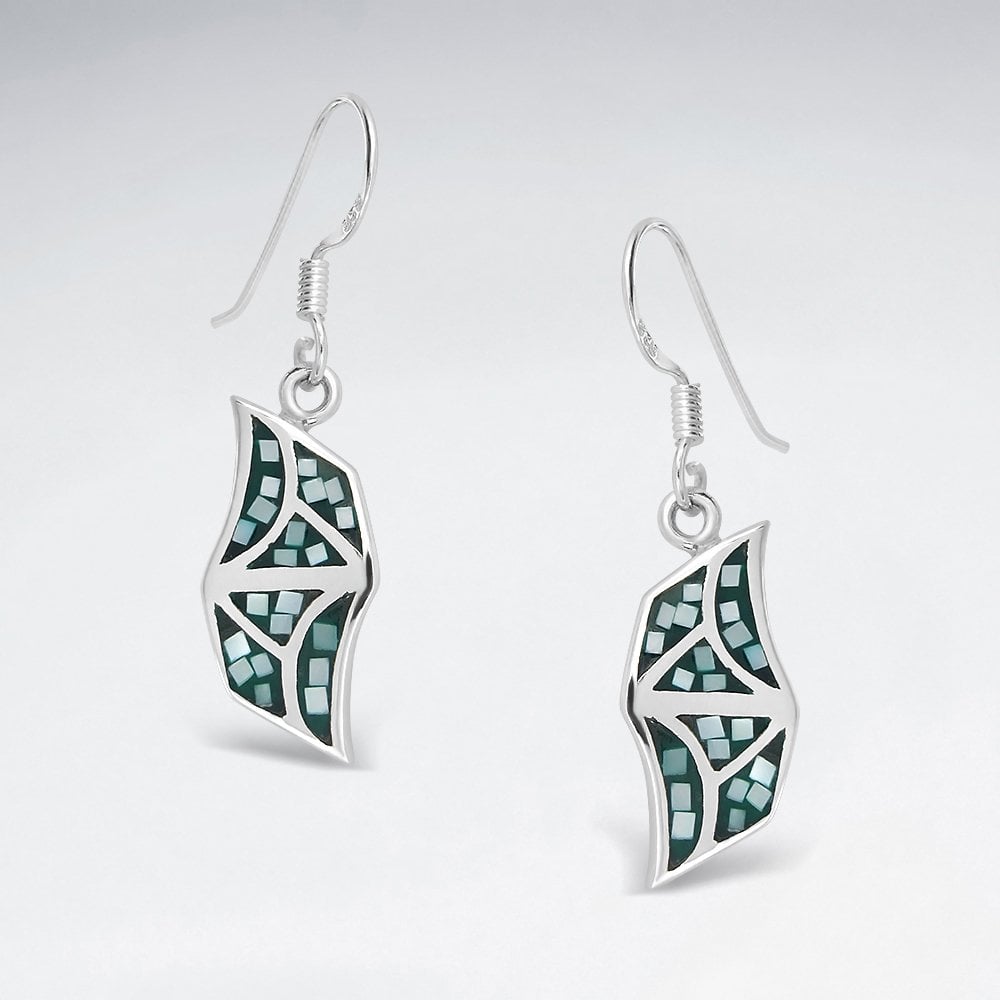 Shell and Silver Sweeping Lines Organic Shape Dangle Earrings