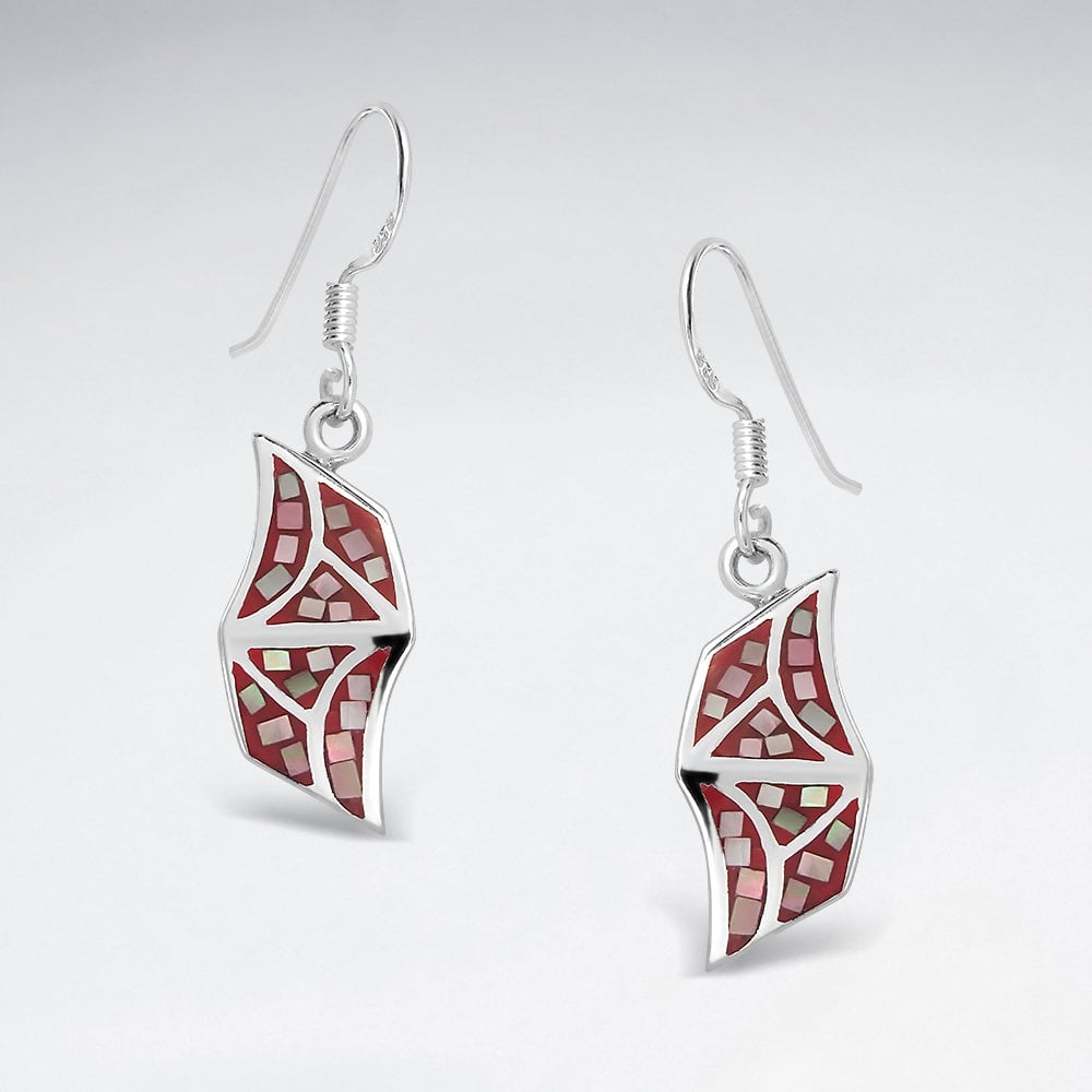 Shell and Silver Sweeping Lines Organic Shape Dangle Earrings