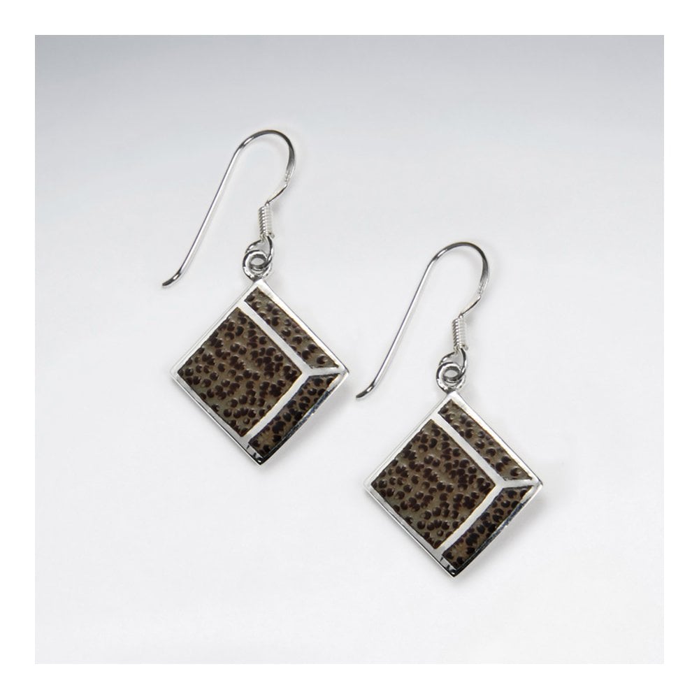 Square Palm Wood Dangling Silver Earring