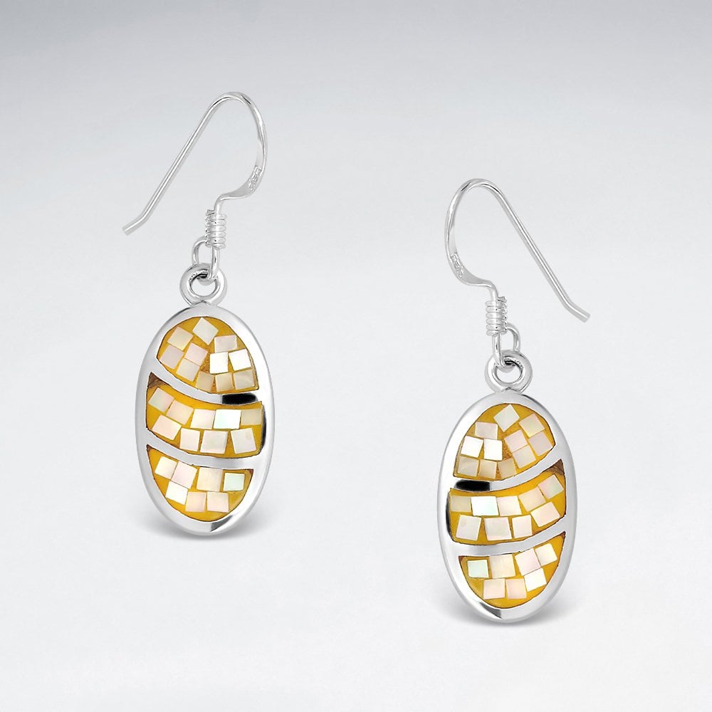 Shell Egg Shaped Oval Colored Mosaic Earrings