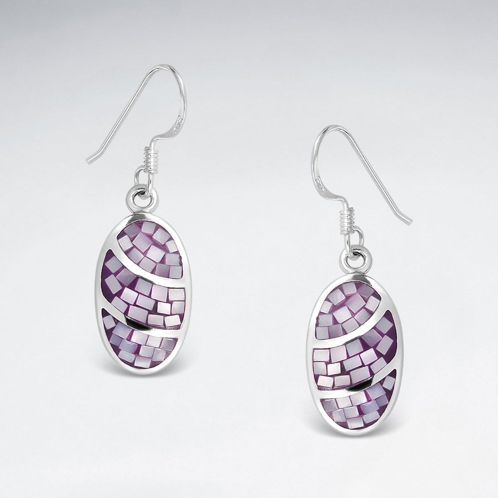 Shell Egg Shaped Oval Colored Mosaic Earrings