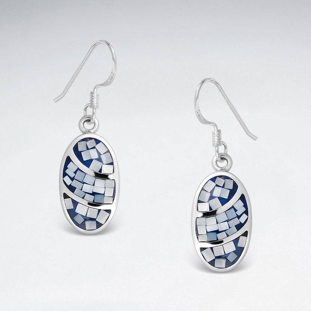 Shell Egg Shaped Oval Colored Mosaic Earrings