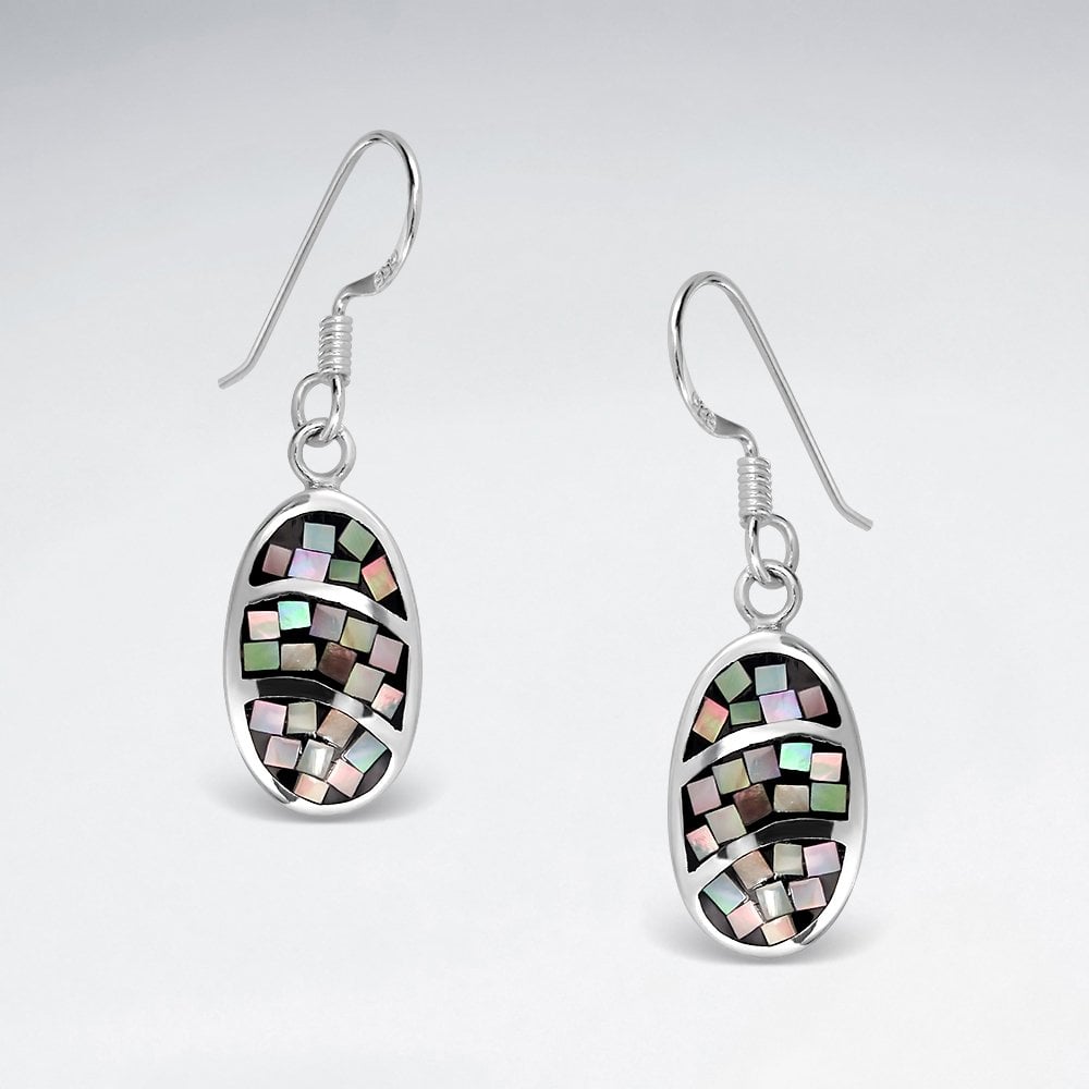 Shell Egg Shaped Oval Colored Mosaic Earrings