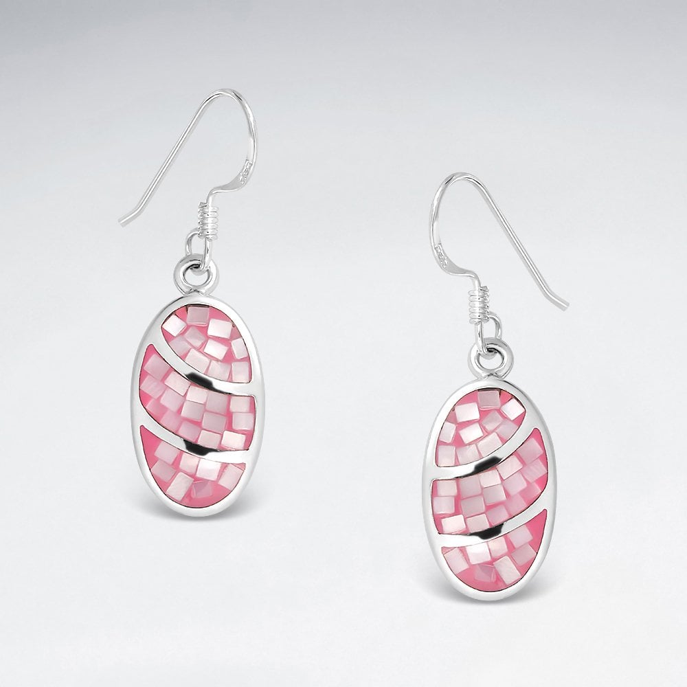 Shell Egg Shaped Oval Colored Mosaic Earrings