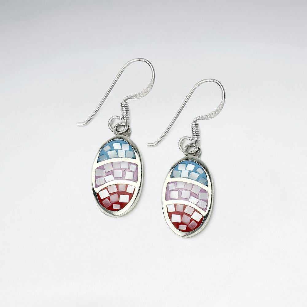 Shell Egg Shaped Oval Colored Mosaic Earrings