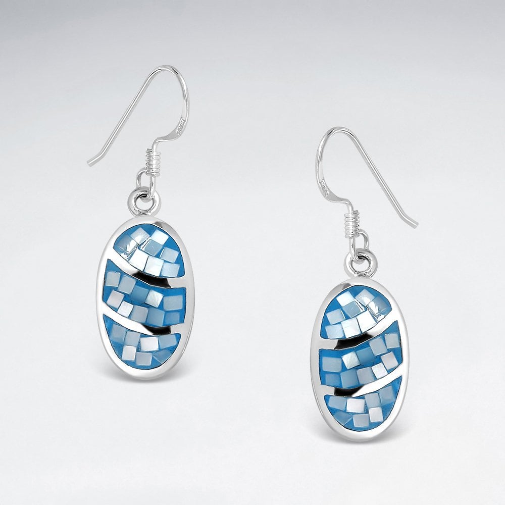 Shell Egg Shaped Oval Colored Mosaic Earrings