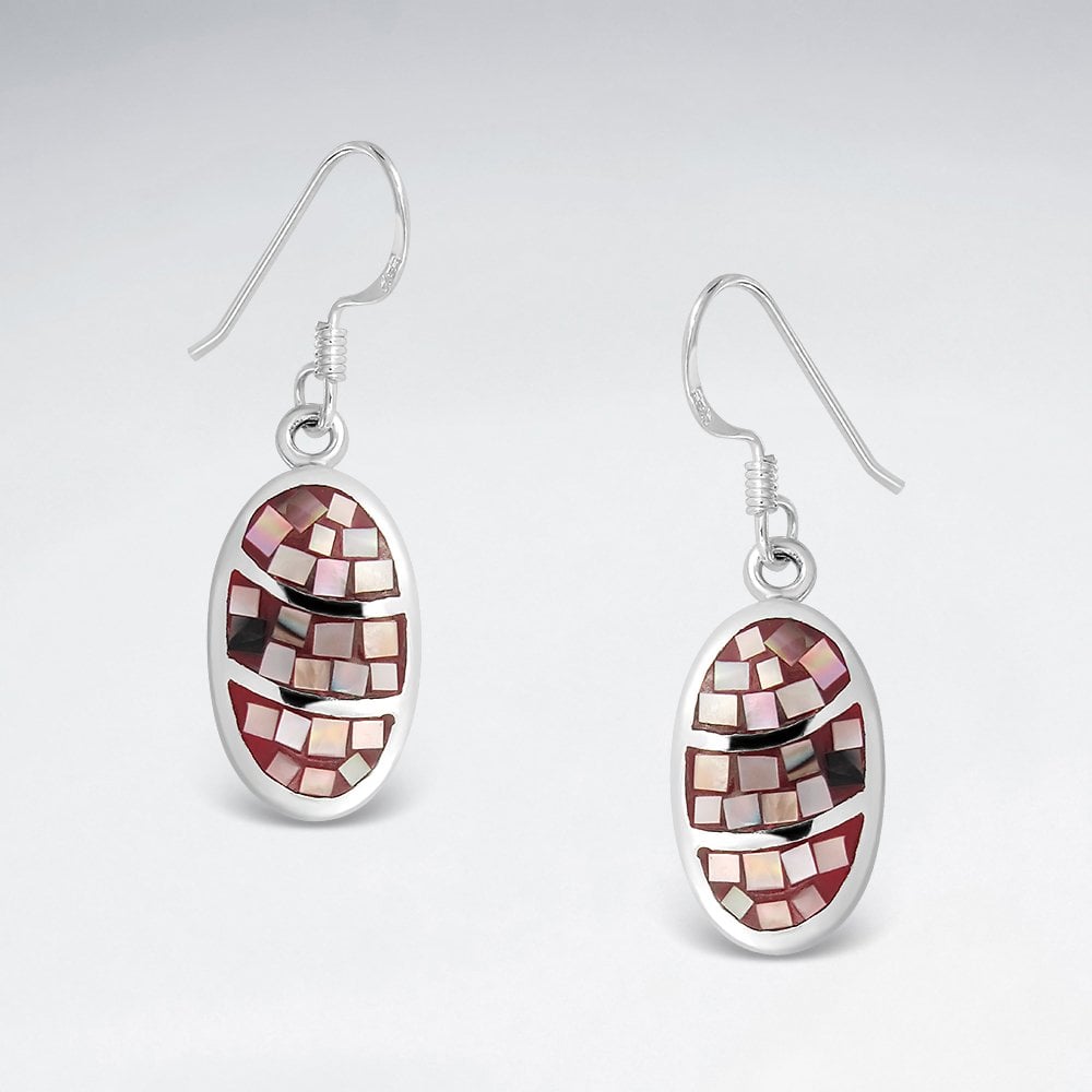 Shell Egg Shaped Oval Colored Mosaic Earrings