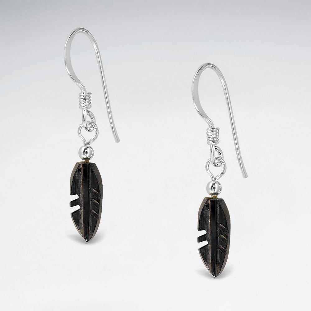 Dainty Turquoise Feather Dangle Hook Earrings