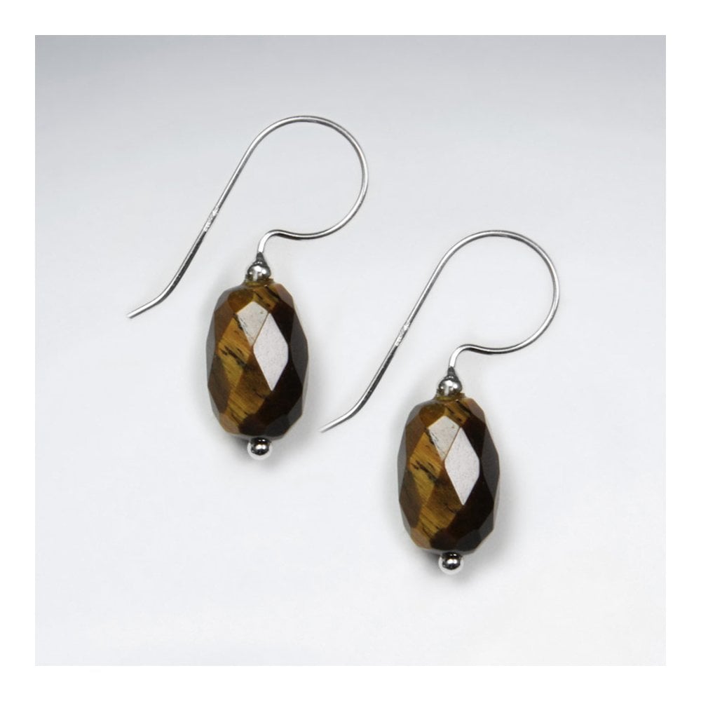 Oval Tiger Eye Faceted Silver Dangling Earring