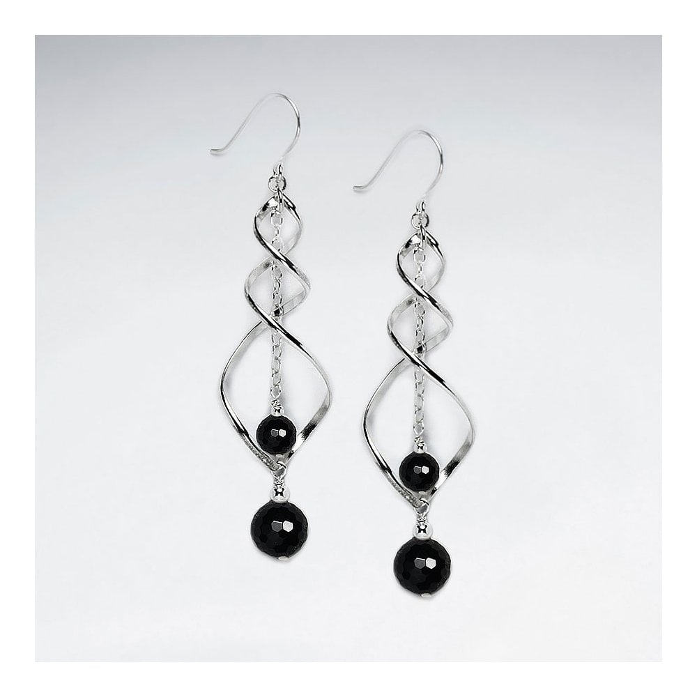 Intertwined Silver Earring with Double Round Faceted Carnelian