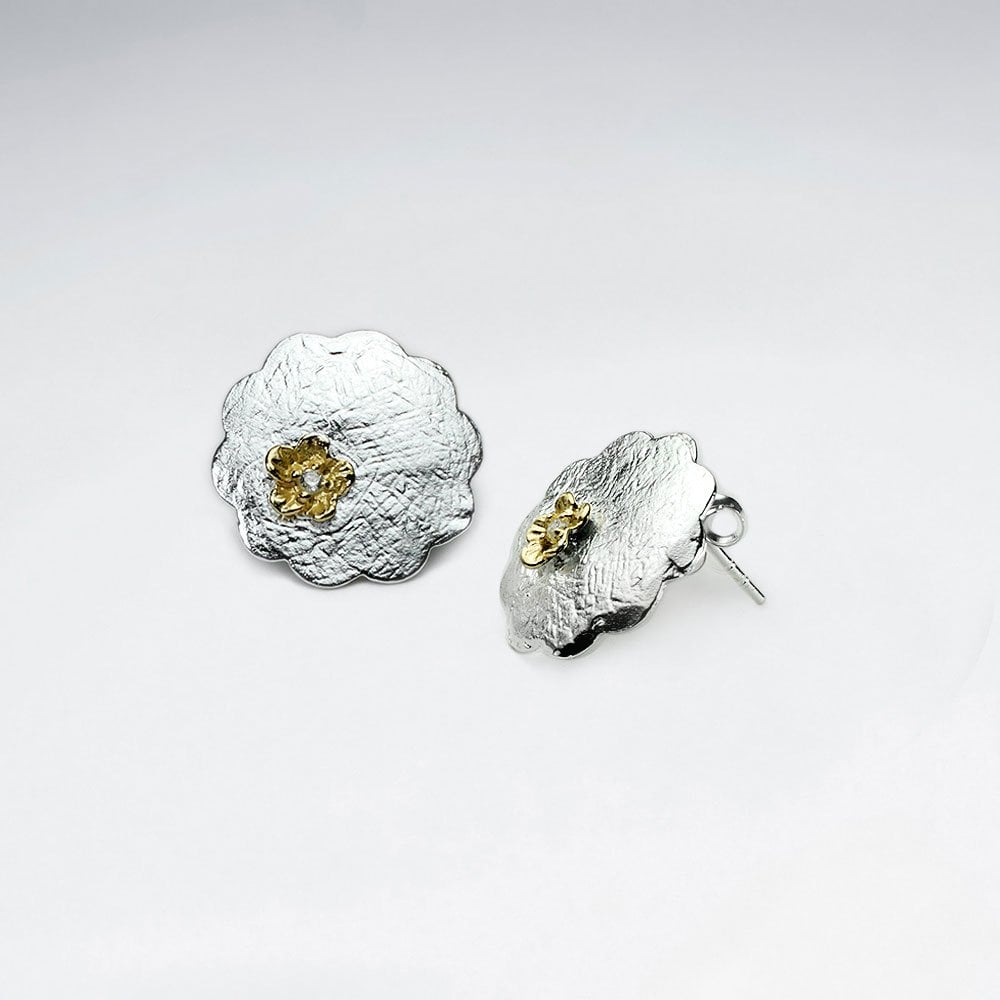 Large Stuff Circle Scalloped Earings With CZ