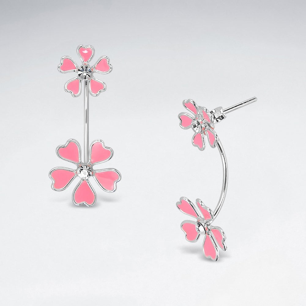 Sterling Silver Double  Enamel Flower Blossom Stud Earrings