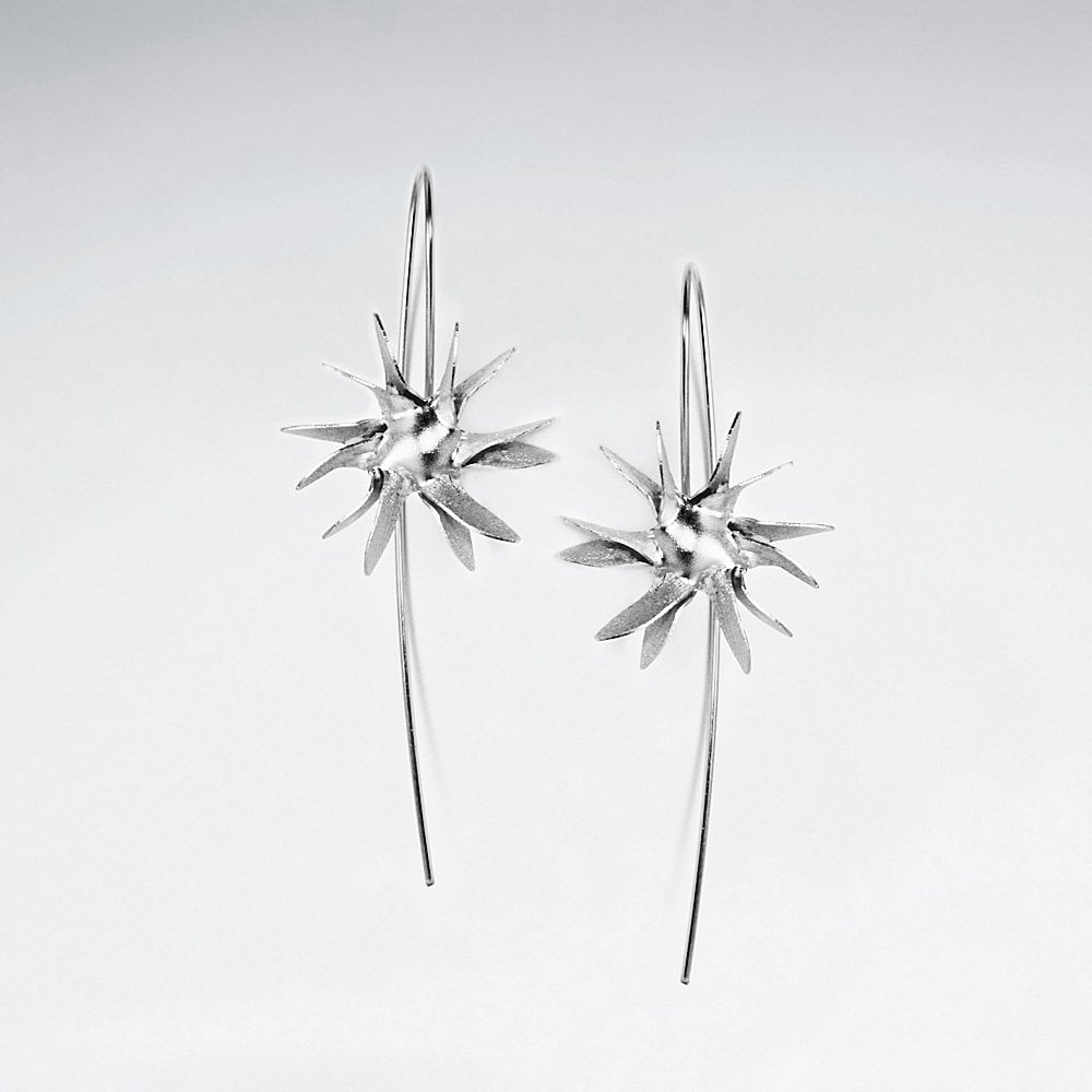 Dramatic Spiked Sterling Silver Ball Threader Earrings