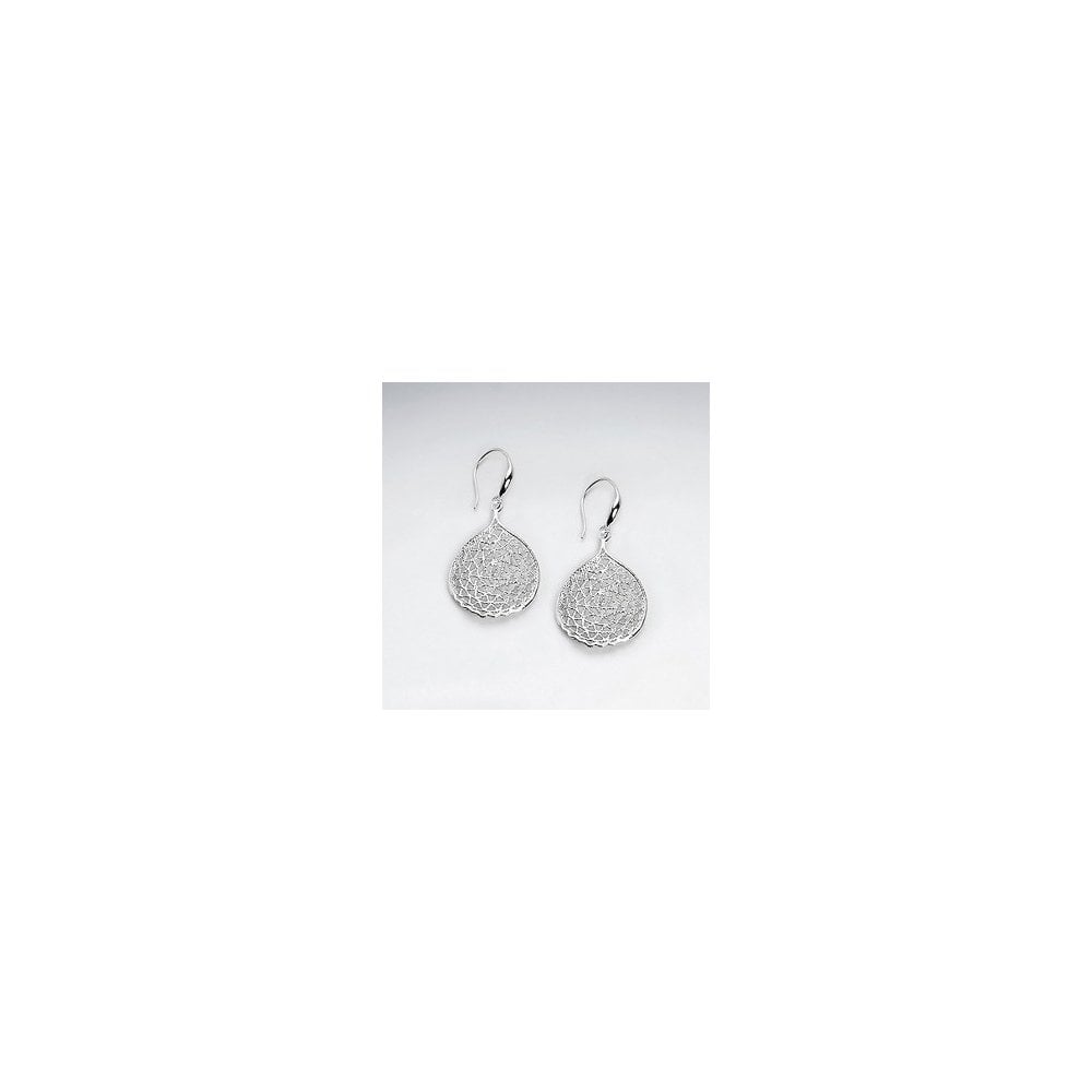 Textured Silver Teardrop Shape Dangle Hook Earrings
