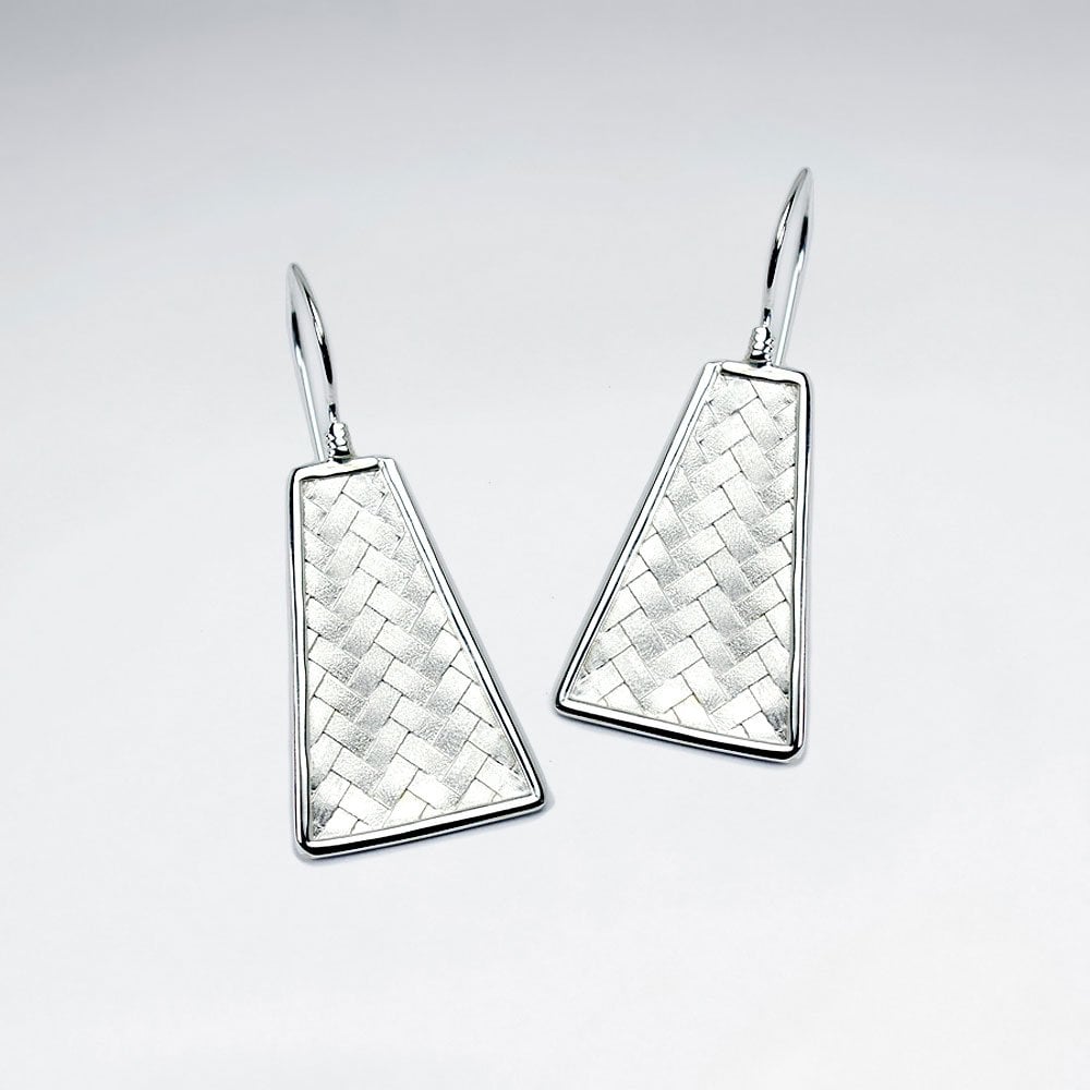 Long Trapezium Shaped Delicate Texture Dangle Earrings in Silver