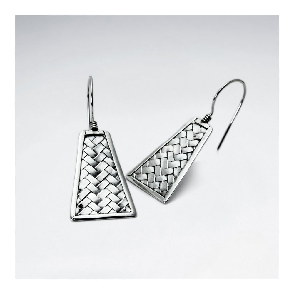 Long Trapezium Shaped Delicate Texture Dangle Earrings in Silver