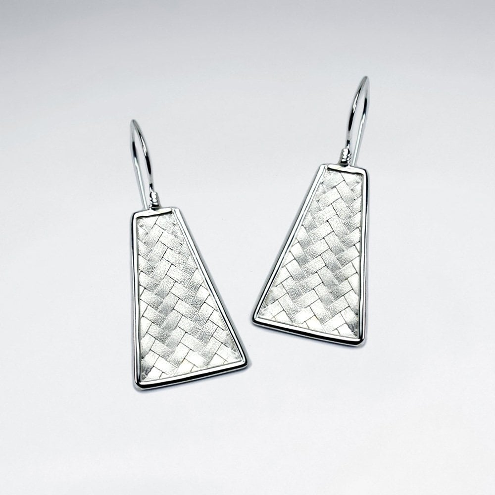 Long Trapezium Shaped Delicate Texture Dangle Earrings in Silver