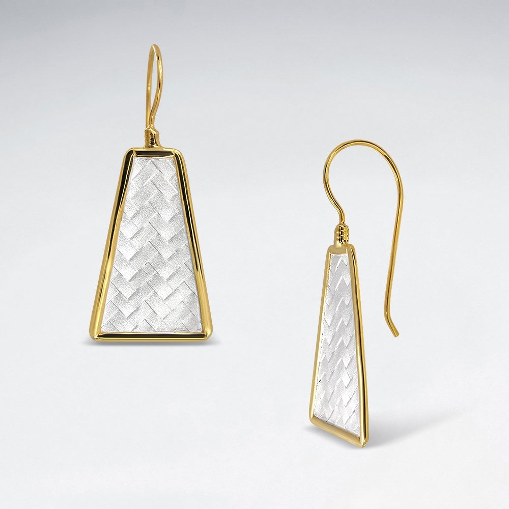 Long Trapezium Shaped Delicate Texture Dangle Earrings in Silver