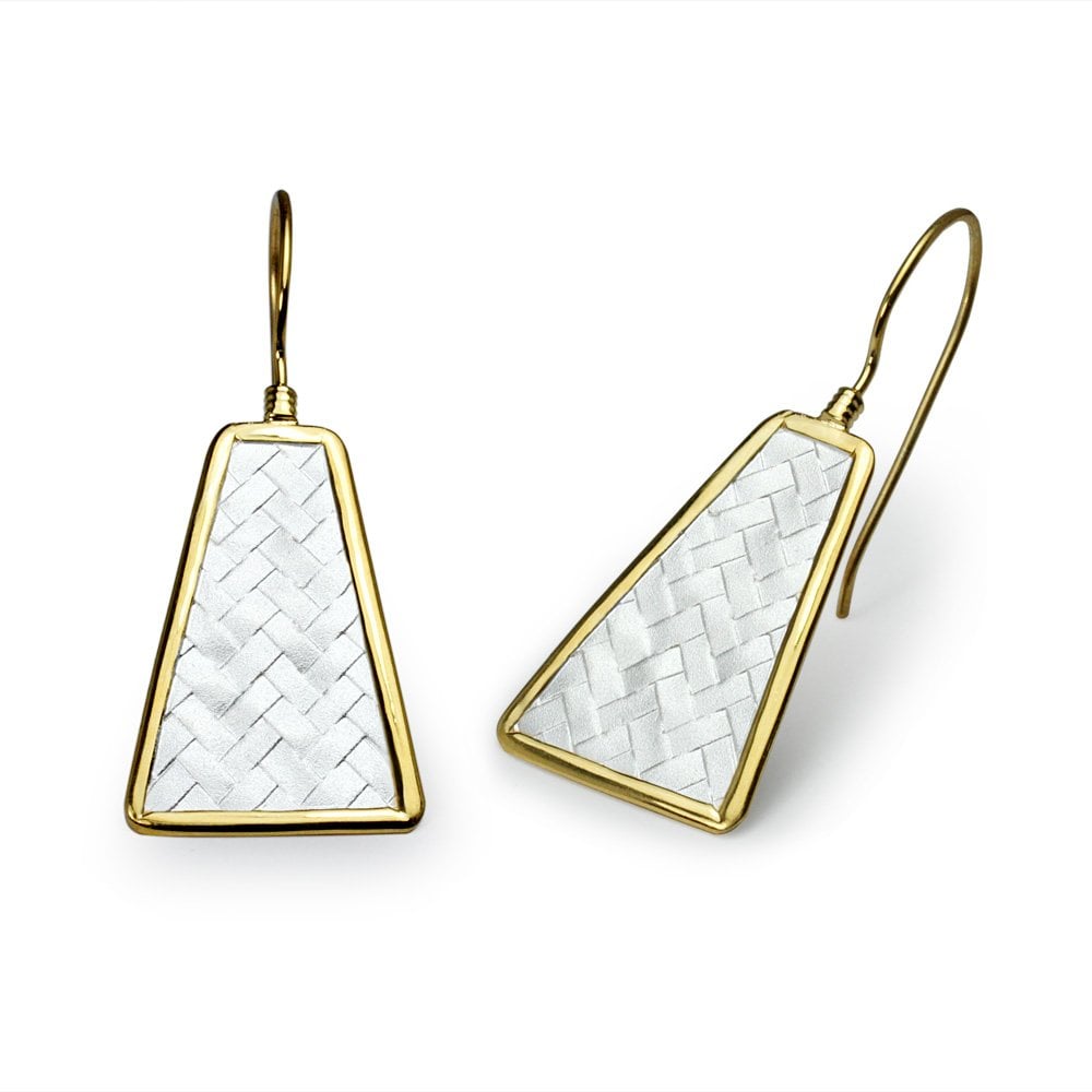 Long Trapezium Shaped Delicate Texture Dangle Earrings in Silver