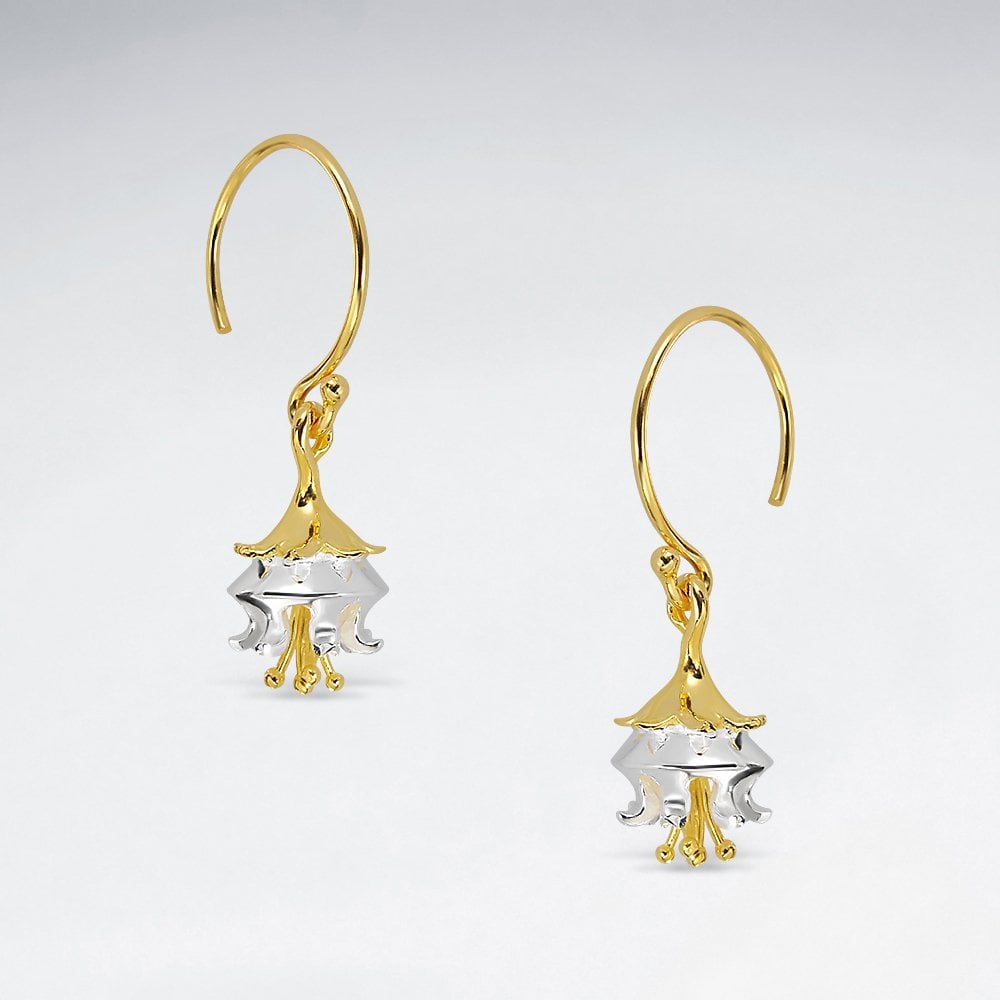 Elaborate Design Organic Shape Sterling Silver Crinkled Drop Hook Earrings