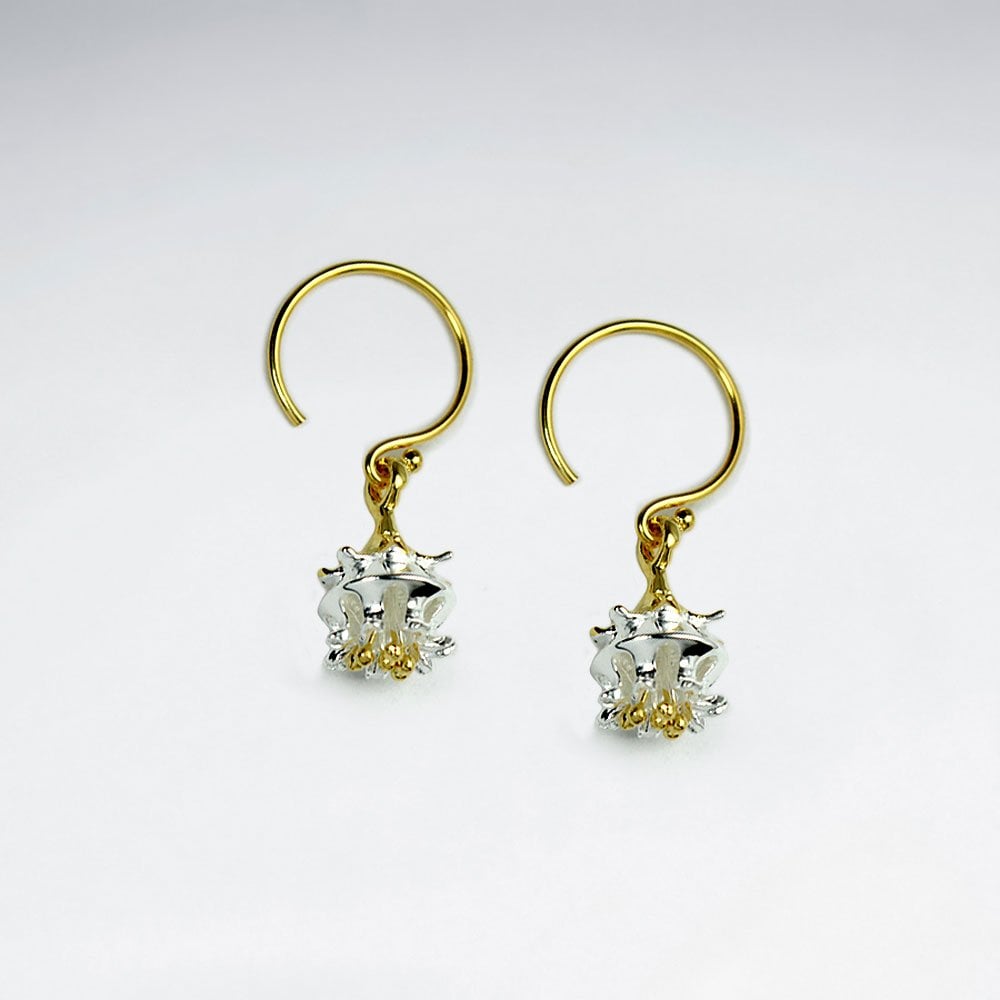 Elaborate Design Organic Shape Sterling Silver Crinkled Drop Hook Earrings