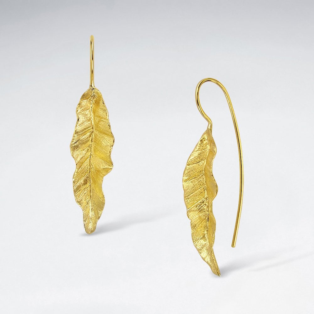 Detailed Leaf Foliage Drop Threader Earrings