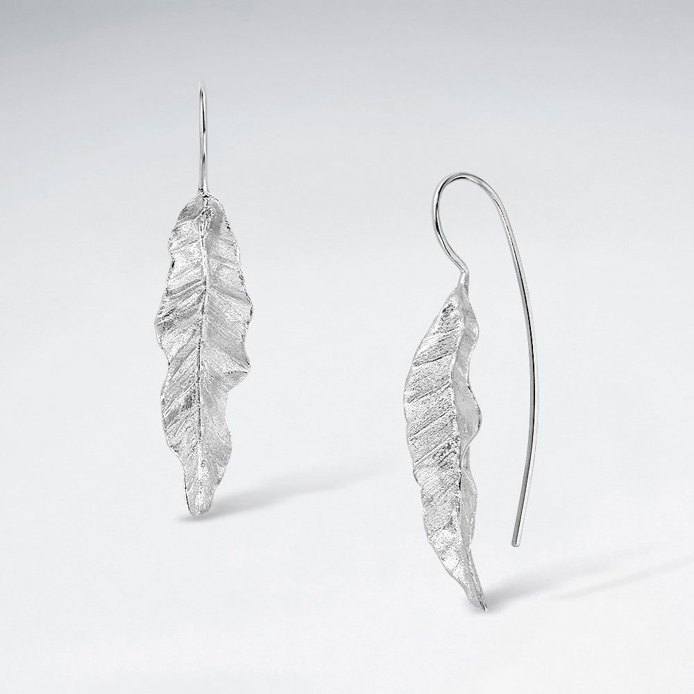 Detailed Leaf Foliage Drop Threader Earrings