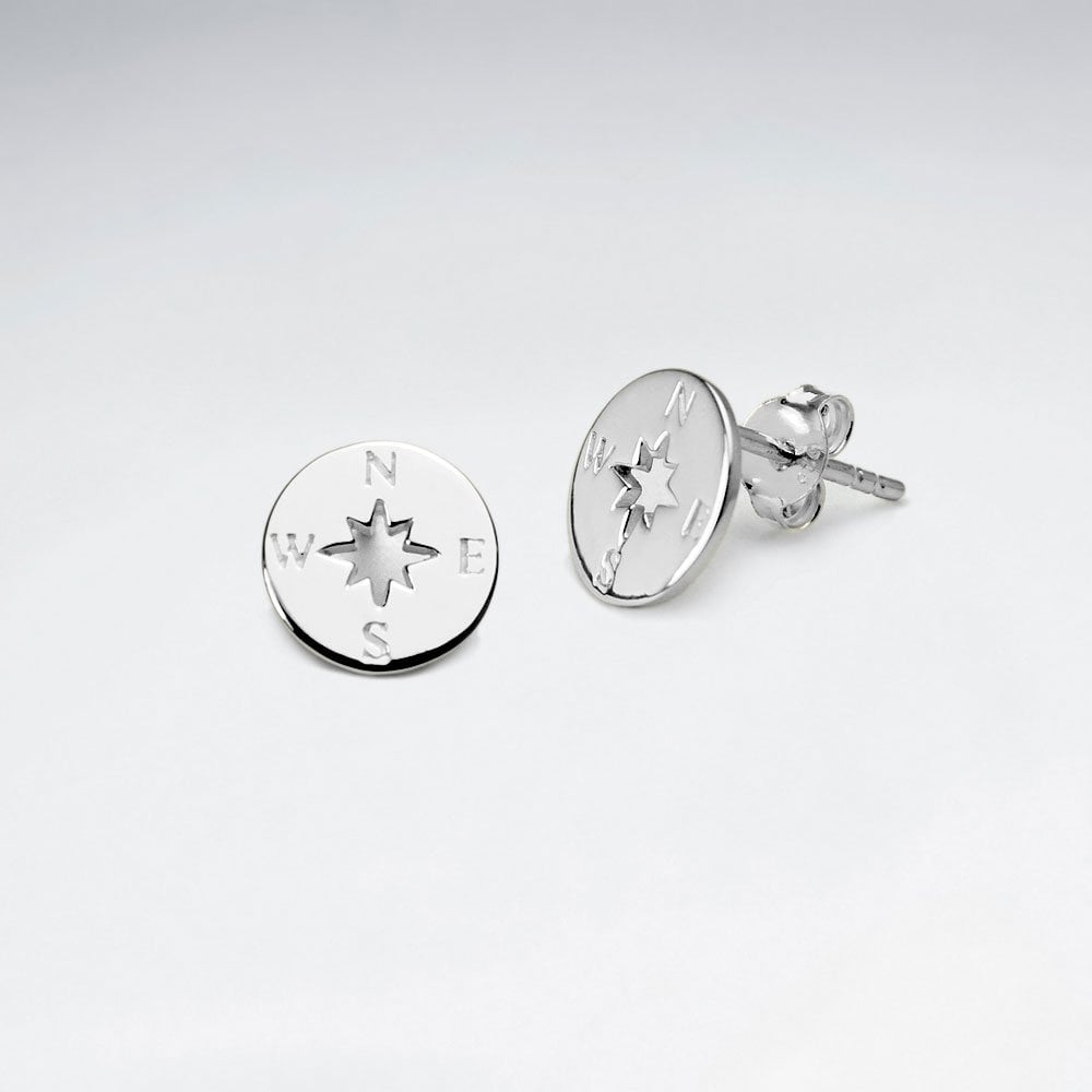 Sterling Silver Delicate Compass Stud Earrings