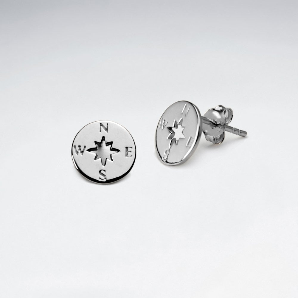 Sterling Silver Delicate Compass Stud Earrings