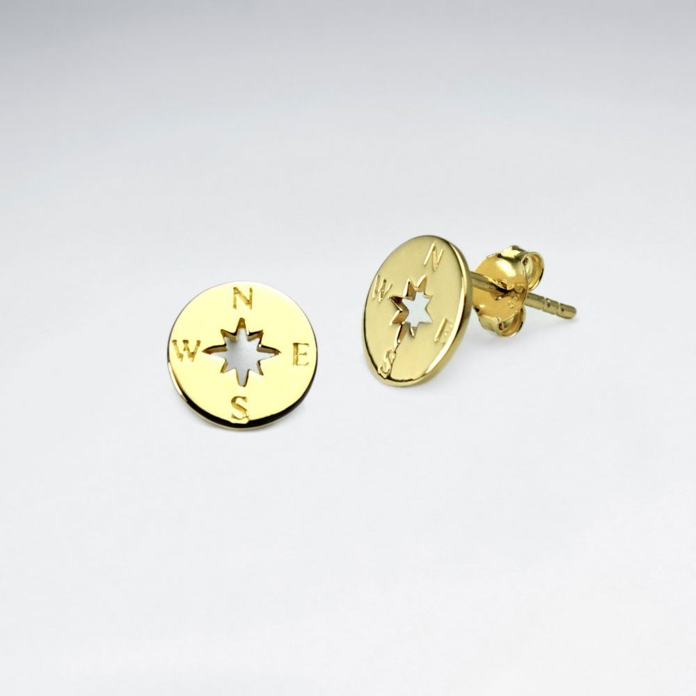 Sterling Silver Delicate Compass Stud Earrings