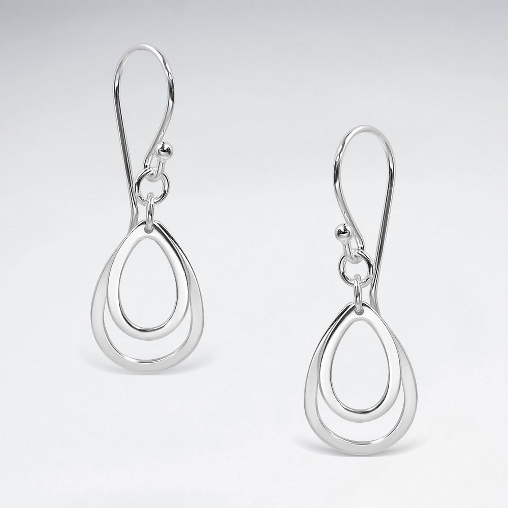 Double Teardrop Openwork Dangle Earrings in Sterling Silver