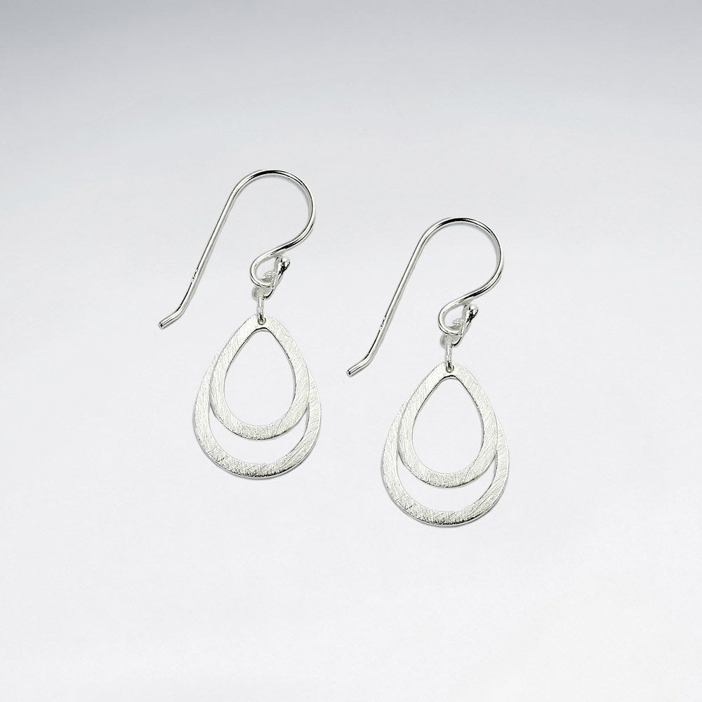 Double Teardrop Openwork Dangle Earrings in Sterling Silver