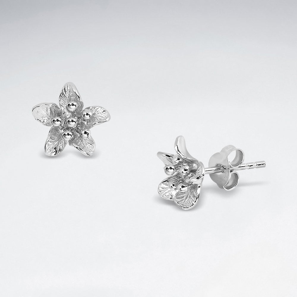 Sterling Silver Five Point Textured Stud Earrings