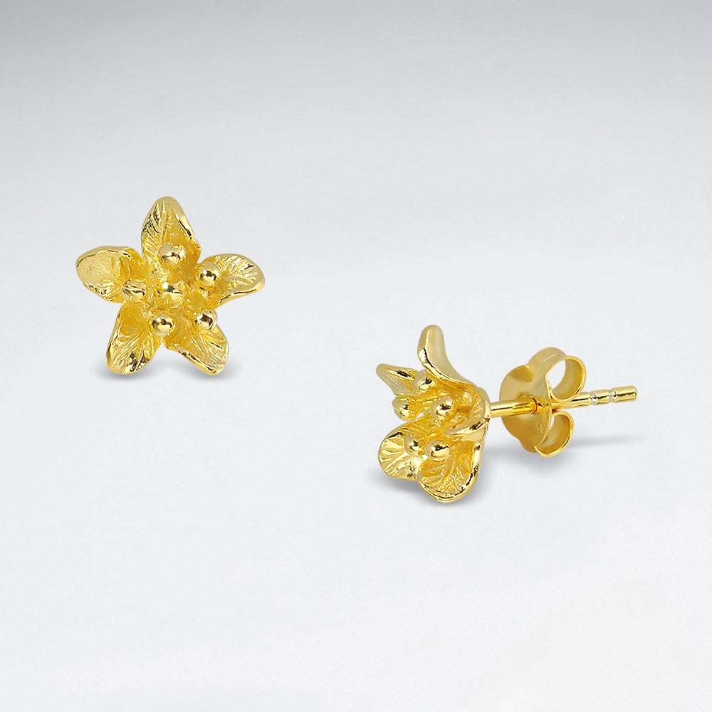 Sterling Silver Five Point Textured Stud Earrings