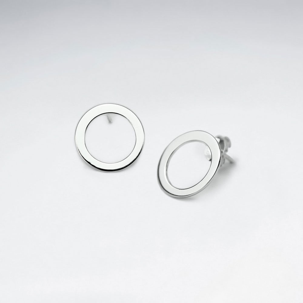 Sterling Silver Simple Openwork Circle Stud Earrings