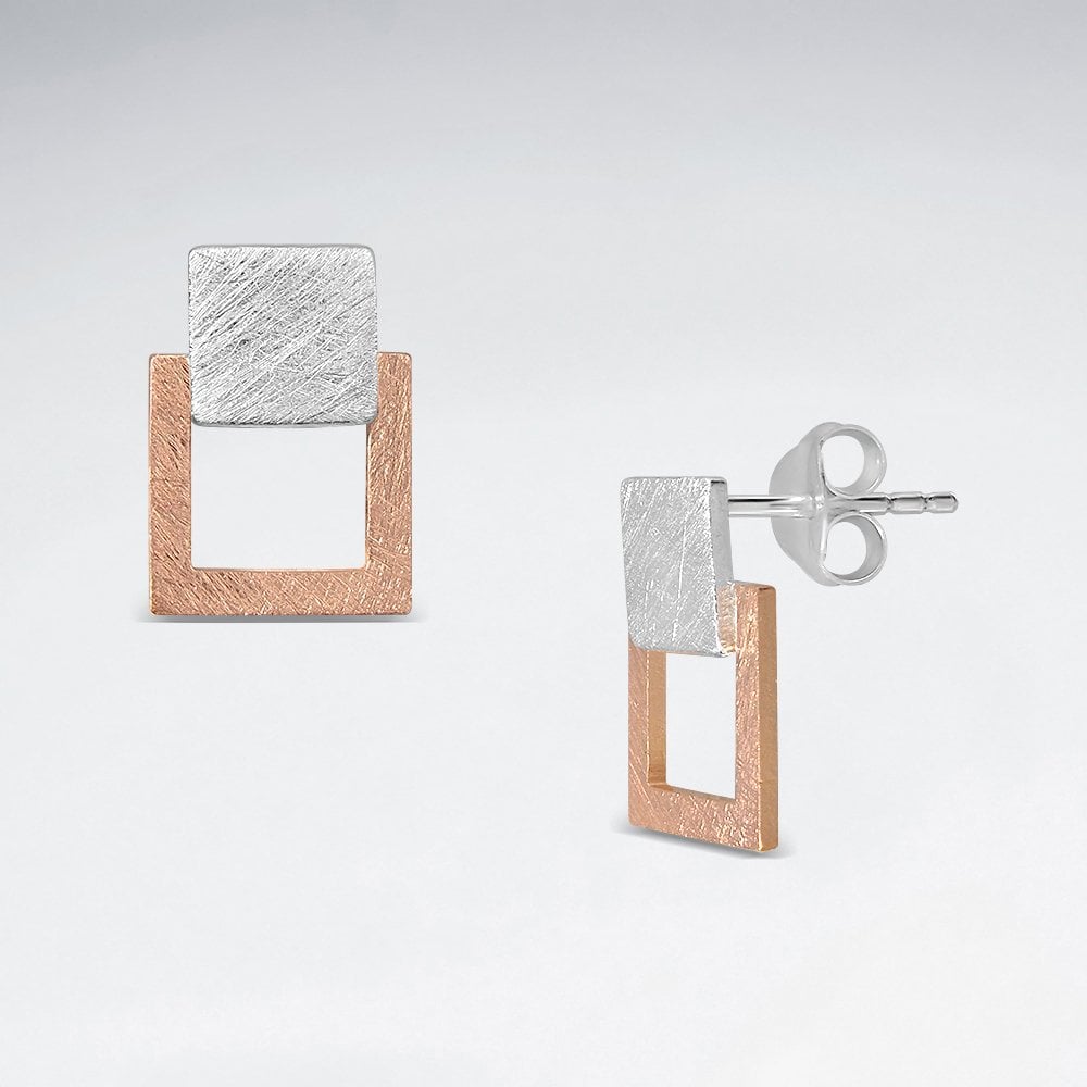 Sterling Silver  Double Square Stud Earring