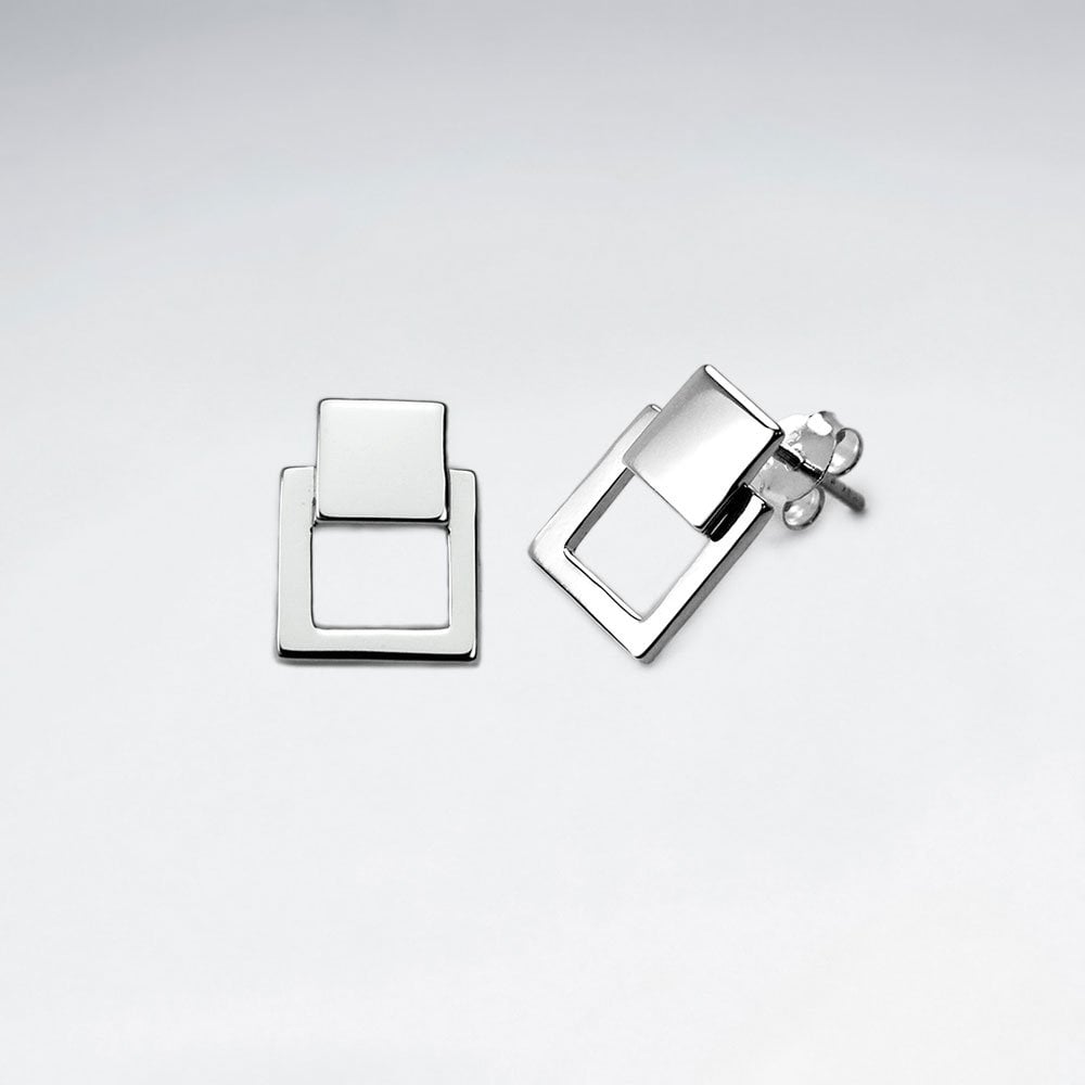 Sterling Silver  Double Square Stud Earring