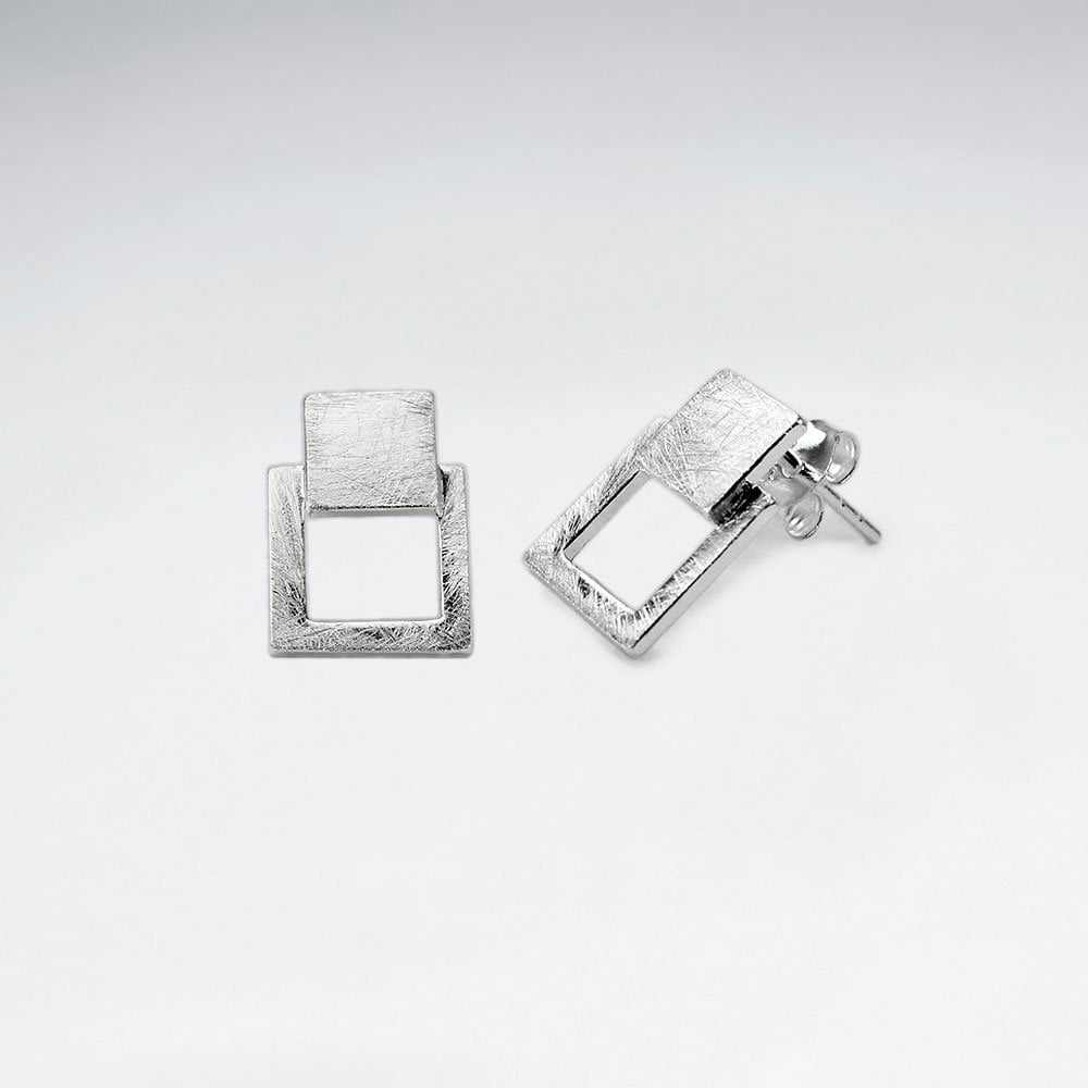 Sterling Silver  Double Square Stud Earring