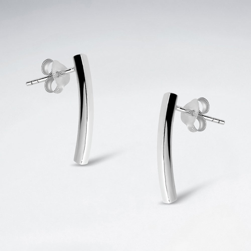 Sterling Silver Curved Bar Stud Earrings