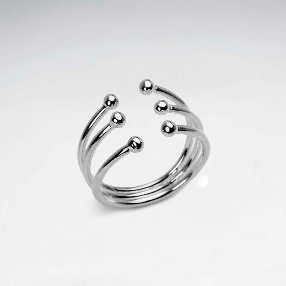 Triple Stack Open Style Ball Stud Silver Ring
