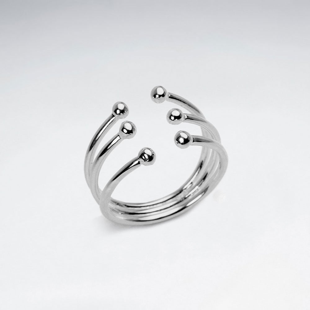 Triple Stack Open Style Ball Stud Silver Ring