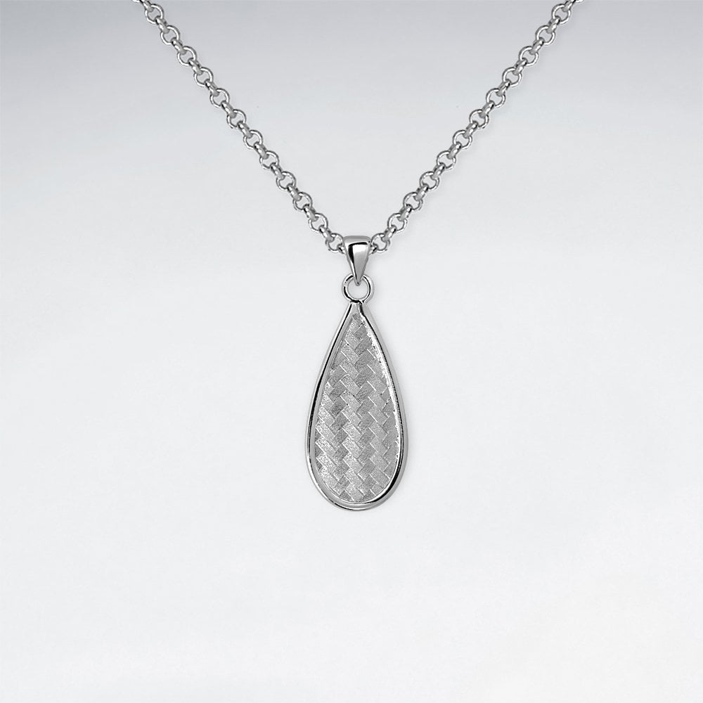 Basket Weave Teardrop Frame Sterling Silver Pendant