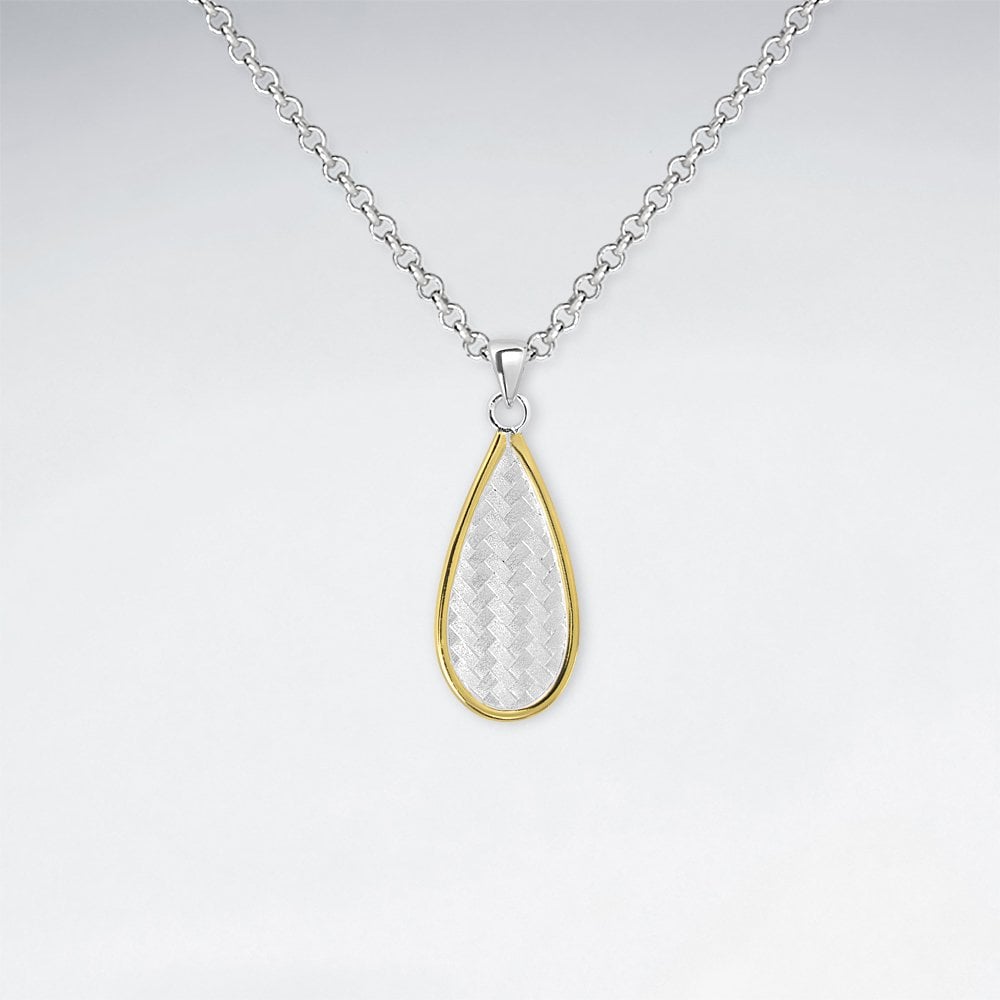 Basket Weave Teardrop Frame Sterling Silver Pendant