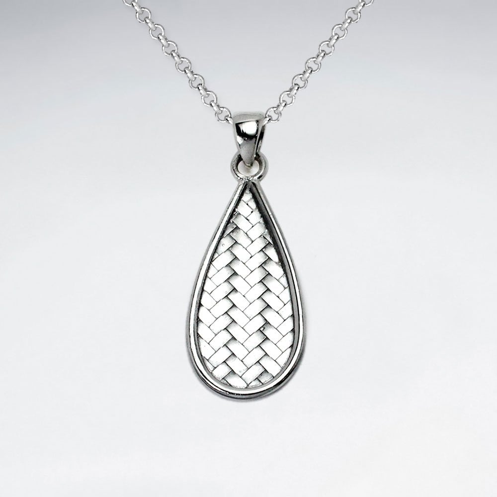 Basket Weave Teardrop Frame Sterling Silver Pendant